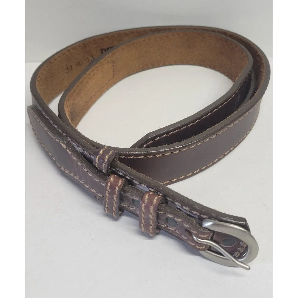Duluth Trading‎ Co Brown Leather Double Stitched Belt Mens 34 Made in USA 90013